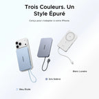 UGREEN MagFlow Air Batterie Externe Magnétique (10 000 mAh, Qi2 15 W, Câble USB-C Intégré)