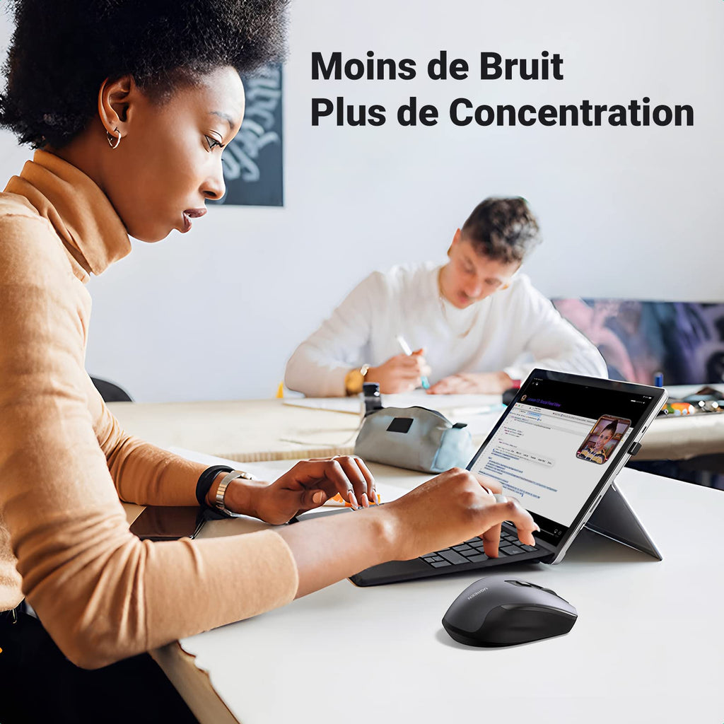 UGREEN Souris sans Fil Ergonomique Silencieuse 2,4GHz 4000 DPI Optique Réglable avec Récepteur USB Souris Ordinateur Autonomie de Pile Prolongée Compatible avec Mac PC Portable Tablette (Noir)
