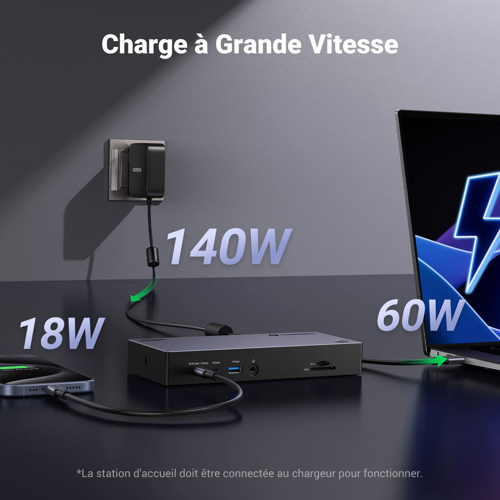 UGREEN Revodok Max 313 Station d’Accueil 13-en-1 (Thunderbolt 4) -charge a grand vitesse