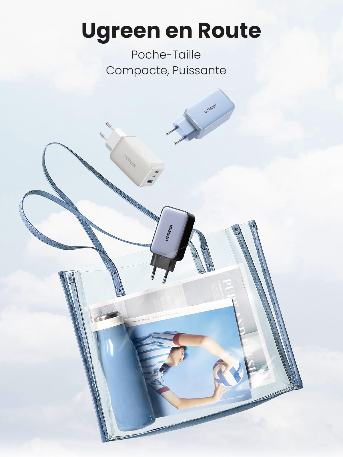UGREEN Nexode 65W Chargeur USB C Rapide 3 Ports GaN Prise USB C (Blanc)