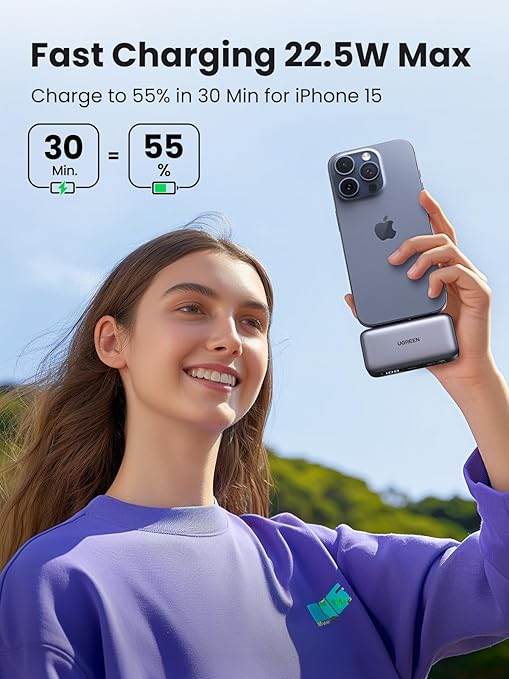 UGREEN Mini Power Bank 5000mAh 22,5W avec support pliable et connecteur USB-C intégré