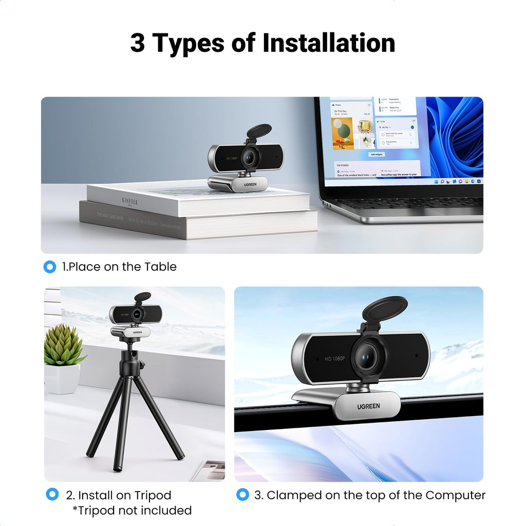 UGREEN Webcam Full HD 1080P 30FPS Caméra USB PC Mise au Point Fixe