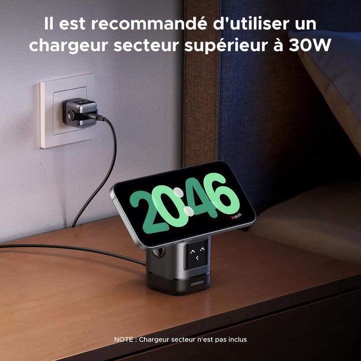 UGREEN Uno Qi2 Chargeur Induction iPhone 2 en 1 Certifié 15W Compatible avec MagSafe