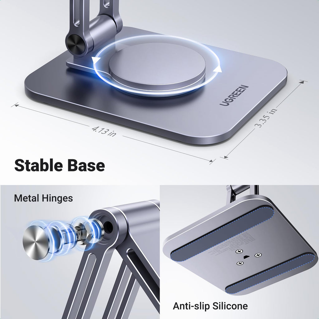 aUGREEN Support MagSafe avec Rotation 360° -stable base, metal hinges, anti-slips silicone