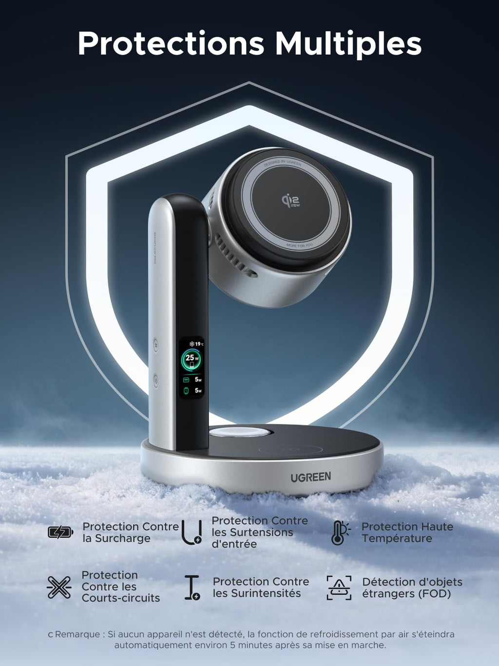 UGREEN MagFlow Pro 3 in 1 Induction Charger Qi2 25W, TEC Fan