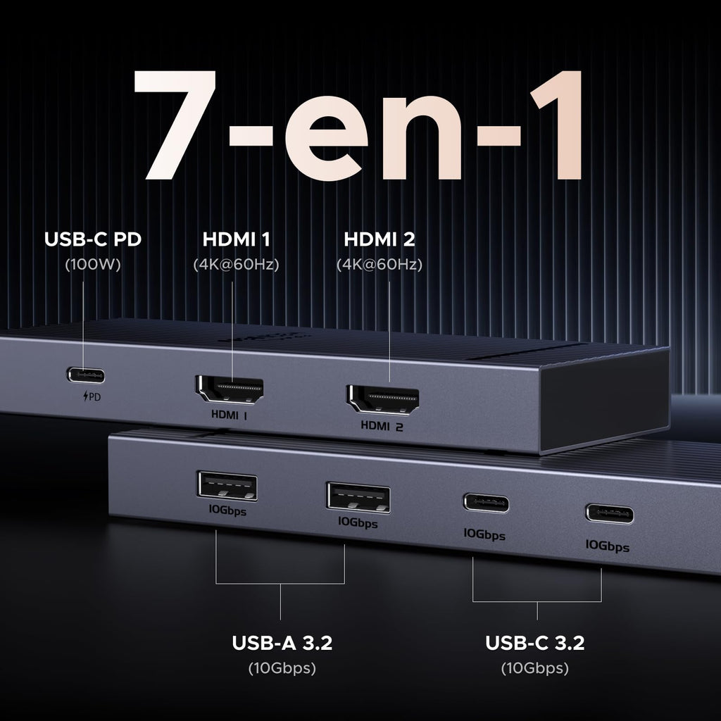 UGREEN Revodok Pro 207 Station d’accueil 7-en-1 (Double HDMI 4K@60Hz) -7-en-1