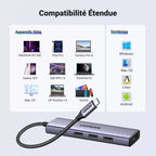 UGREEN Hub USB C 5 en 1 HDMI 4K 100W PD Charge 3 Ports USB 3.0 (Gris)