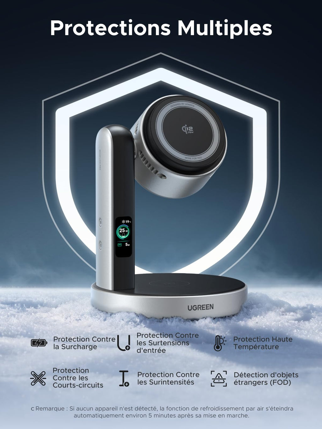 UGREEN MagFlow Pro 2 in 1 Induction Charger Qi2 25W, TEC Fan