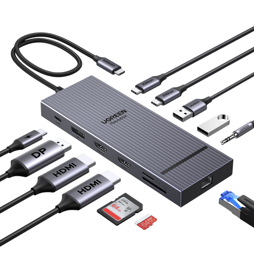 UGREEN Revodok Pro 3121 Hub USB-C 12-en-1 (HDMI 4K@60Hz, DP 4K@120Hz, Triple Affichage, 10 Gbps, PD 100 W)
