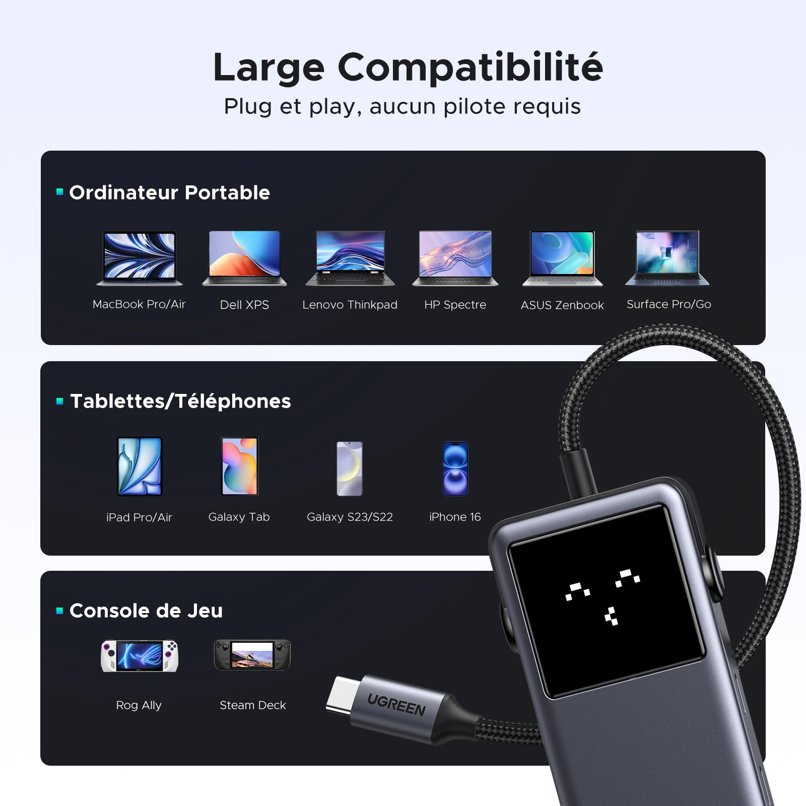 UGREEN Uno 10Gbps Hub USB C HDMI 4K 60Hz 100W PD Charge Adaptateur
