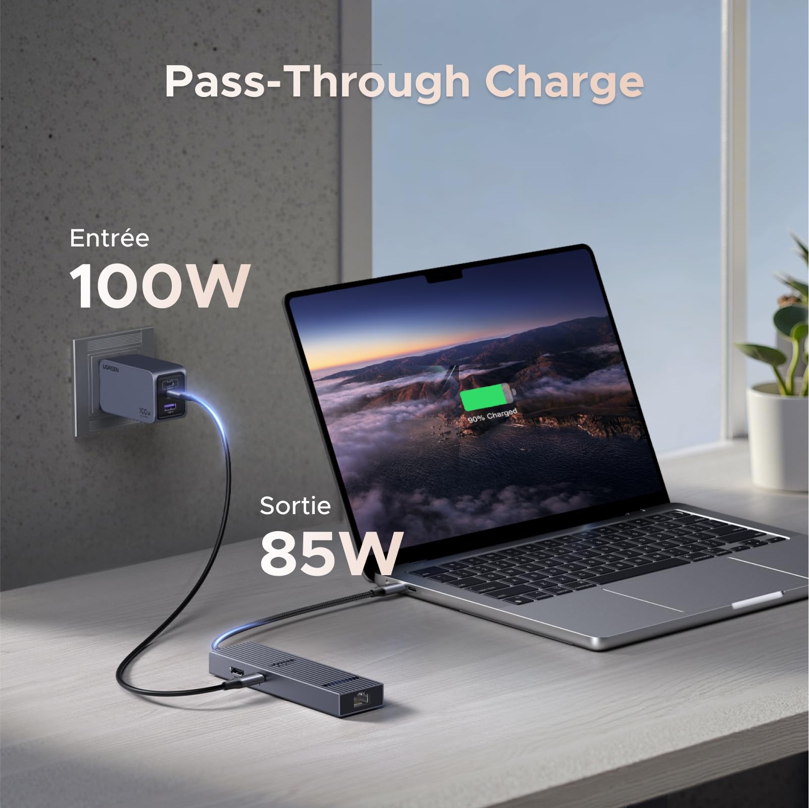 UGREEN Revodok Pro 1061 Hub USB-C 6-en-1 (10Gbps, 4K@60Hz, PD100W) -pass through charger