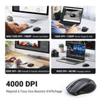 UGREEN Souris sans Fil Ergonomique Silencieuse 2,4GHz 4000 DPI Optique Réglable avec Récepteur USB Souris Ordinateur Autonomie de Pile Prolongée Compatible avec Mac PC Portable Tablette (Noir)