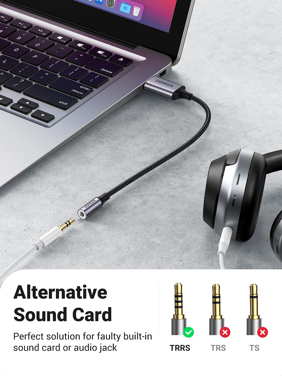 UGREEN Adaptateur USB vers Jack 3,5mm Carte Son Externe USB
