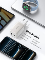 UGREEN Nexode 65W Chargeur USB C Rapide 3 Ports GaN Prise USB C (Blanc)