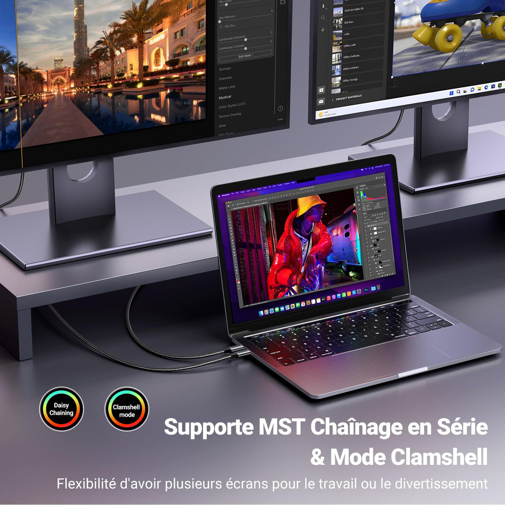 UGREEN Câble USB C vers DisplayPort 1.4 8K 60Hz Câble Thunderbolt 4 3 DP 2M