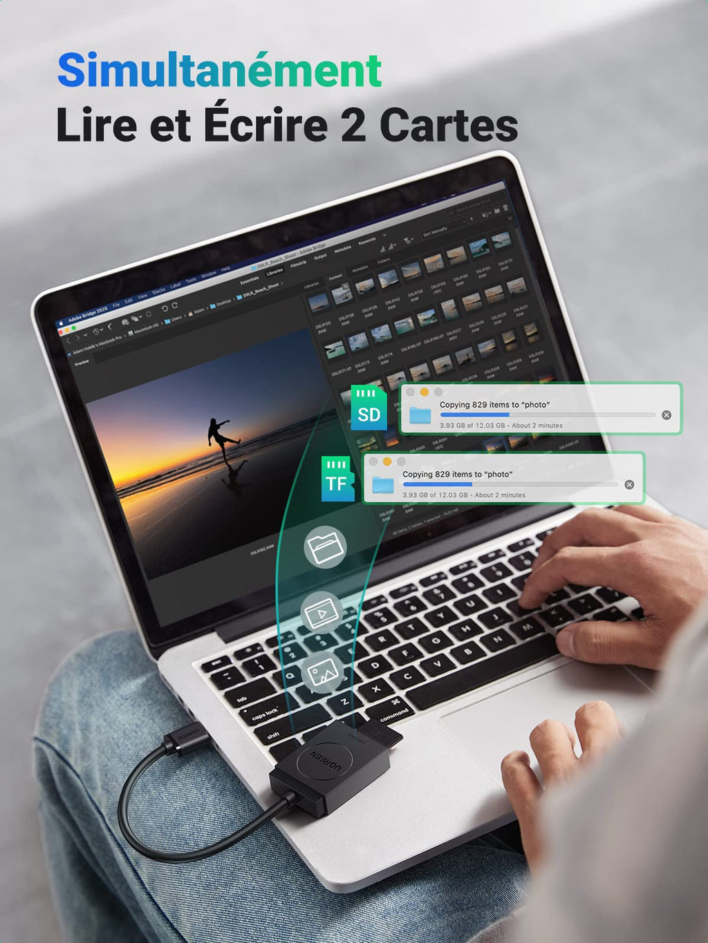 UGREEN Lecteur de Carte SD USB 3.0 Adaptateur Carte MicroSD SD Card Reader