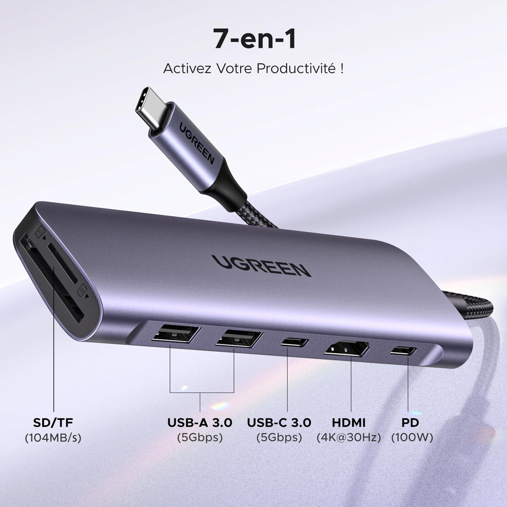 UGREEN Revodok 1071 Hub USB C 7 en 1 Adaptateur Multiport Docking Station
