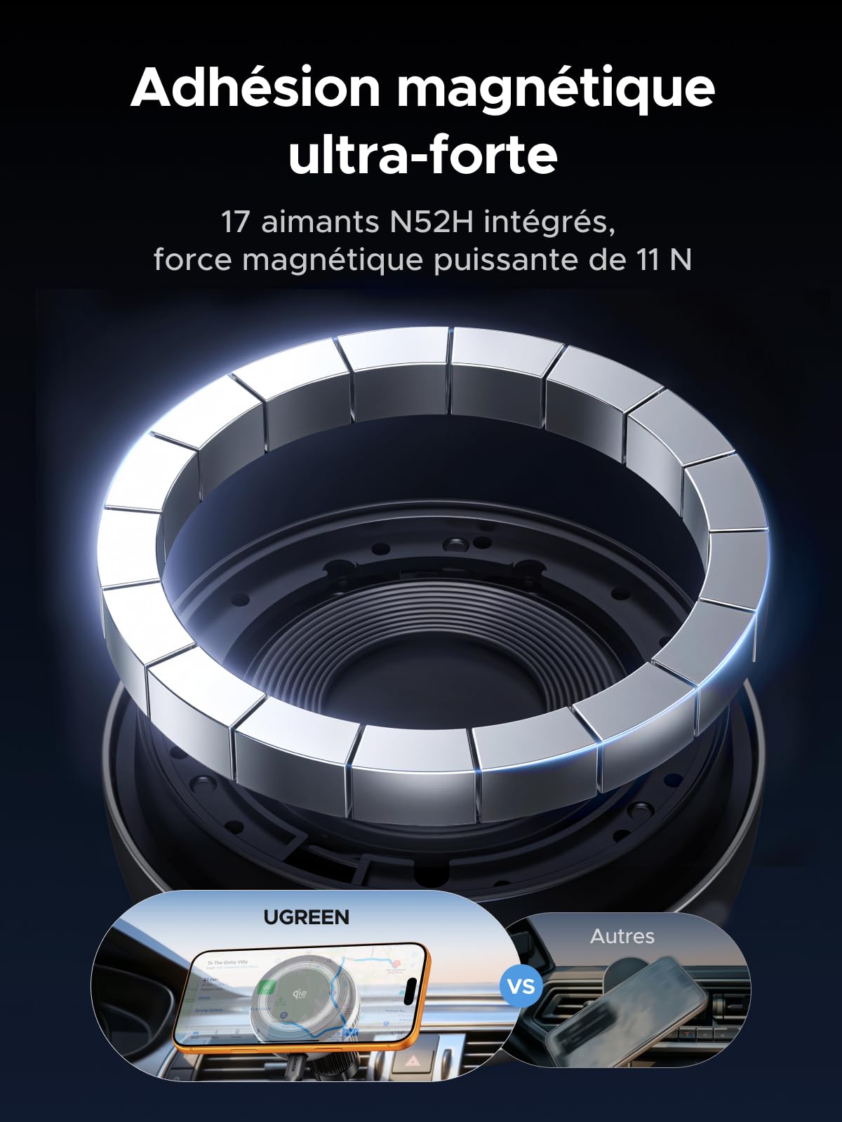 UGREEN MagFlow Pro Qi2 25W Car Charger MagSafe Air Vent Grille