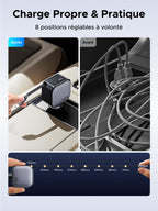 UGREEN Nexode Chargeur Voiture 60W avec câble USB-C rétractable offre une recharge ordonnée et pratique dans la voiture grâce à 8 longueurs de câble réglables, idéal pour une gestion flexible des câbles en déplacement.
