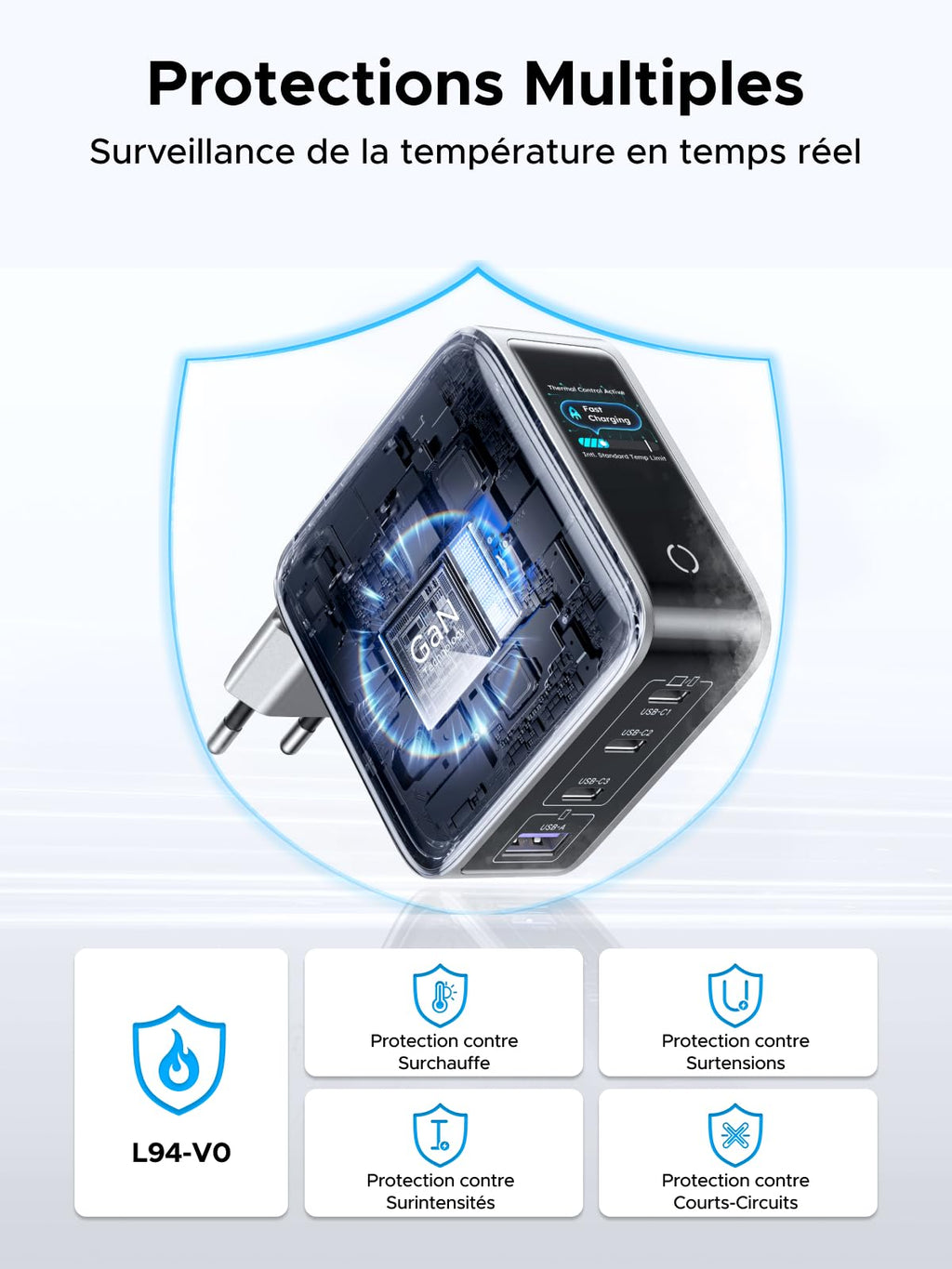 UGREEN Nexode Pro 100W Chargeur Rapide USB C 4 Ports avec Écran Intelligent | GaN Tech, Compatible avec iPhone 17 Pro Max Air 16 15 14 13 Galaxy S26 S25 Pixel 10 9 iPad MacBook Neo Air Pro M5 M4 M3 M2 M1