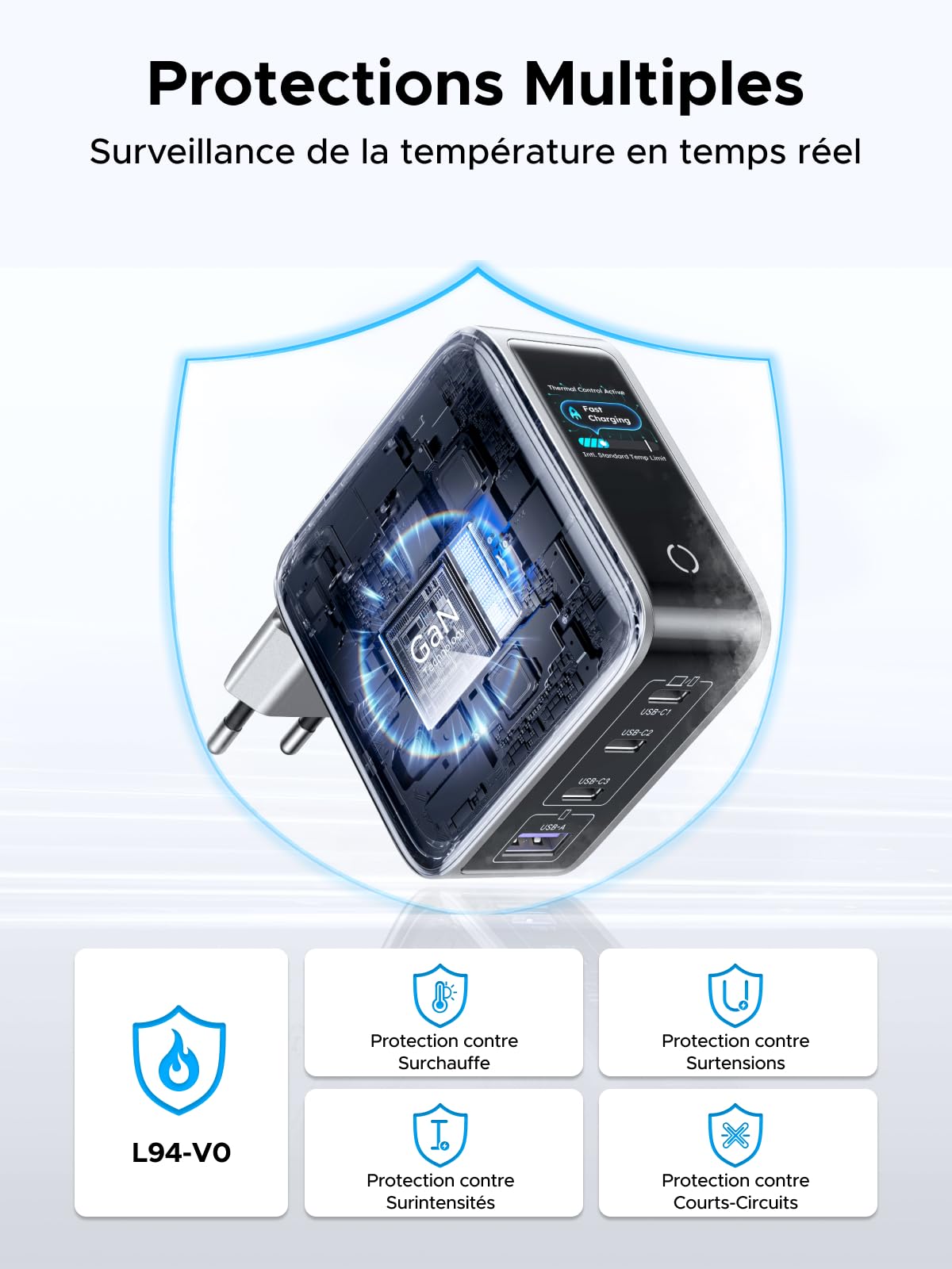 UGREEN Nexode Pro 100W Chargeur Rapide USB C 4 Ports avec Écran Intelligent | GaN Tech, Compatible avec iPhone 17 Pro Max Air 16 15 14 13 Galaxy S26 S25 Pixel 10 9 iPad MacBook Neo Air Pro M5 M4 M3 M2 M1