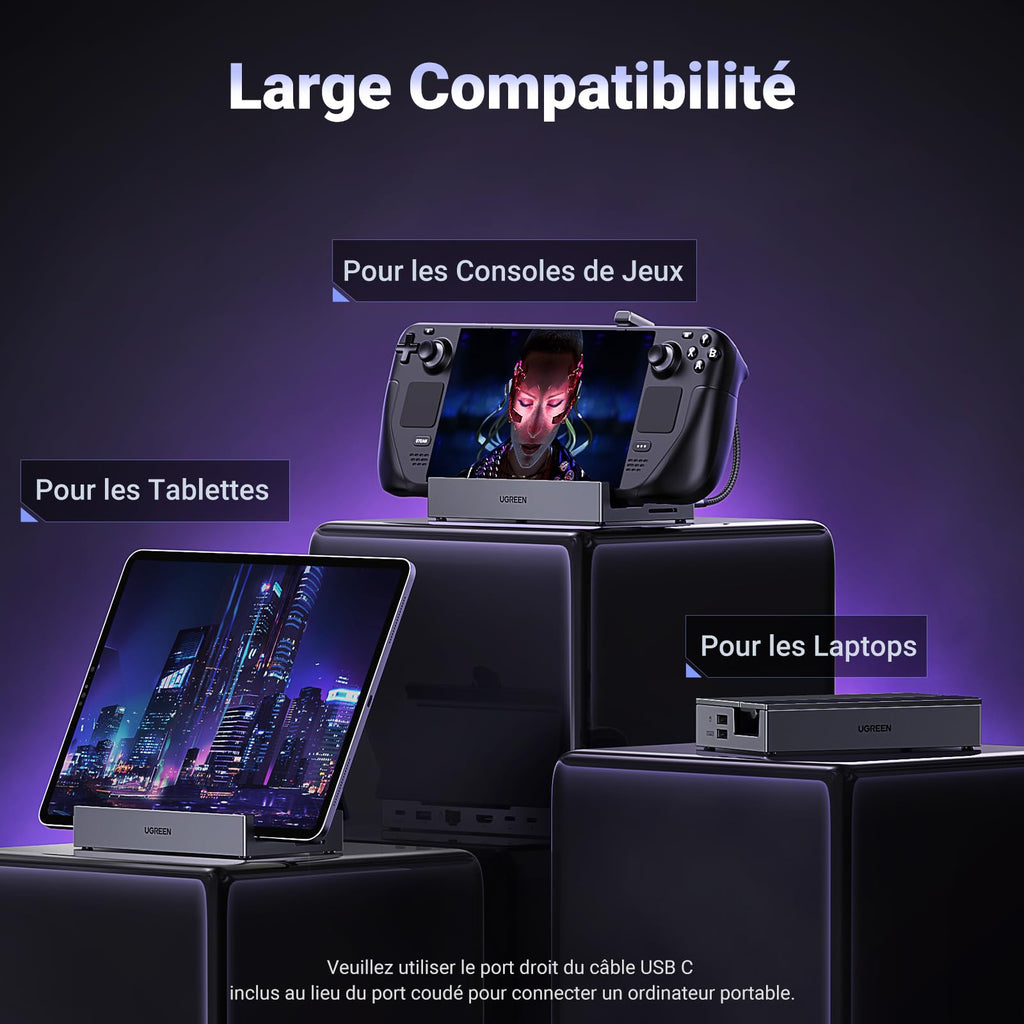 UGREEN Docking Station 9 en 1 Compatible avec Steam Deck ROG Ally X Legion Go Dock USB C ( HDMI 4K 60Hz, 10Gbps PD 100W )