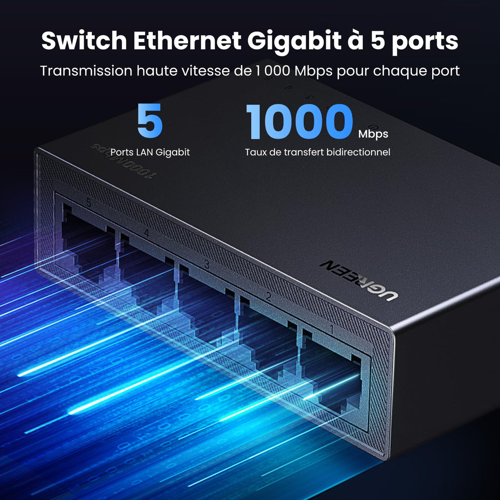 UGREEN Switch Ethernet Gigabit 5 Ports Commutateur RJ45 10 100 1000Mbps