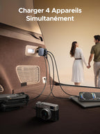Chargez quatre appareils à la fois dans votre voiture avec le chargeur de voiture UGREEN Nexode 145W avec câble USB-C rétractable – le chargeur de voyage idéal qui allie vitesse, compacité et efficacité pour vos déplacements.