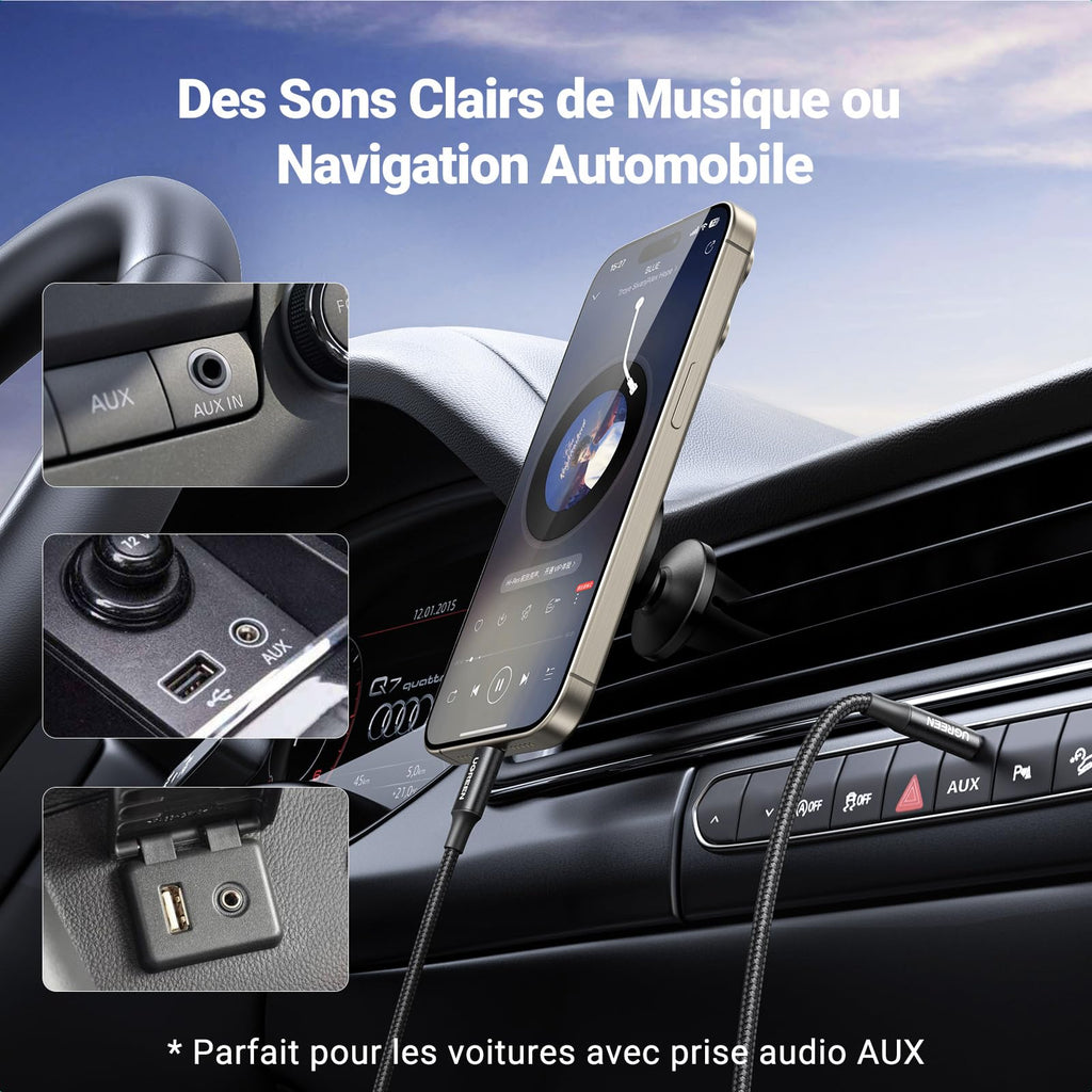UGREEN 1M Câble USB C Jack 3.5mm TRS Stéréo Auxiliare Voiture Nylon Tressé