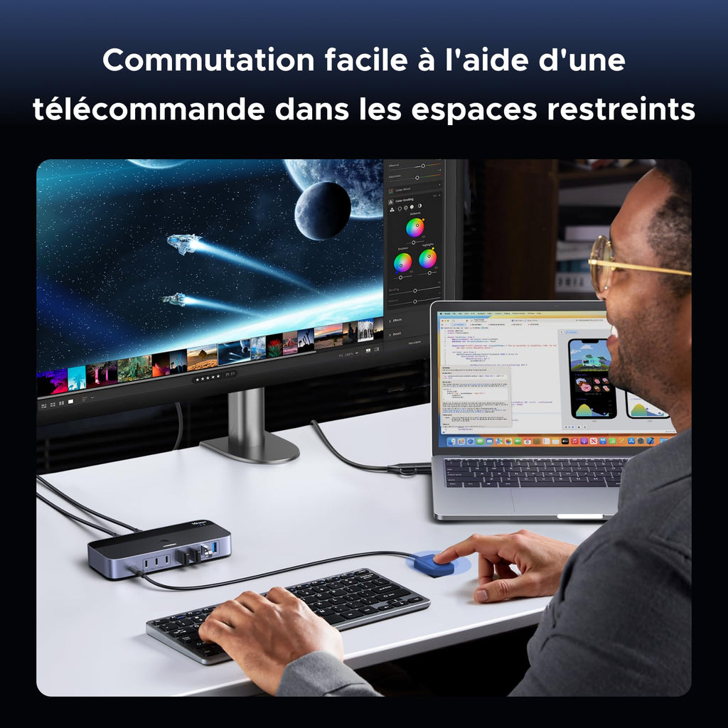 UGREEN 10Gbps Switch USB C 3.2 Commutateur KVM 2 PC Entrées 7 Sorties