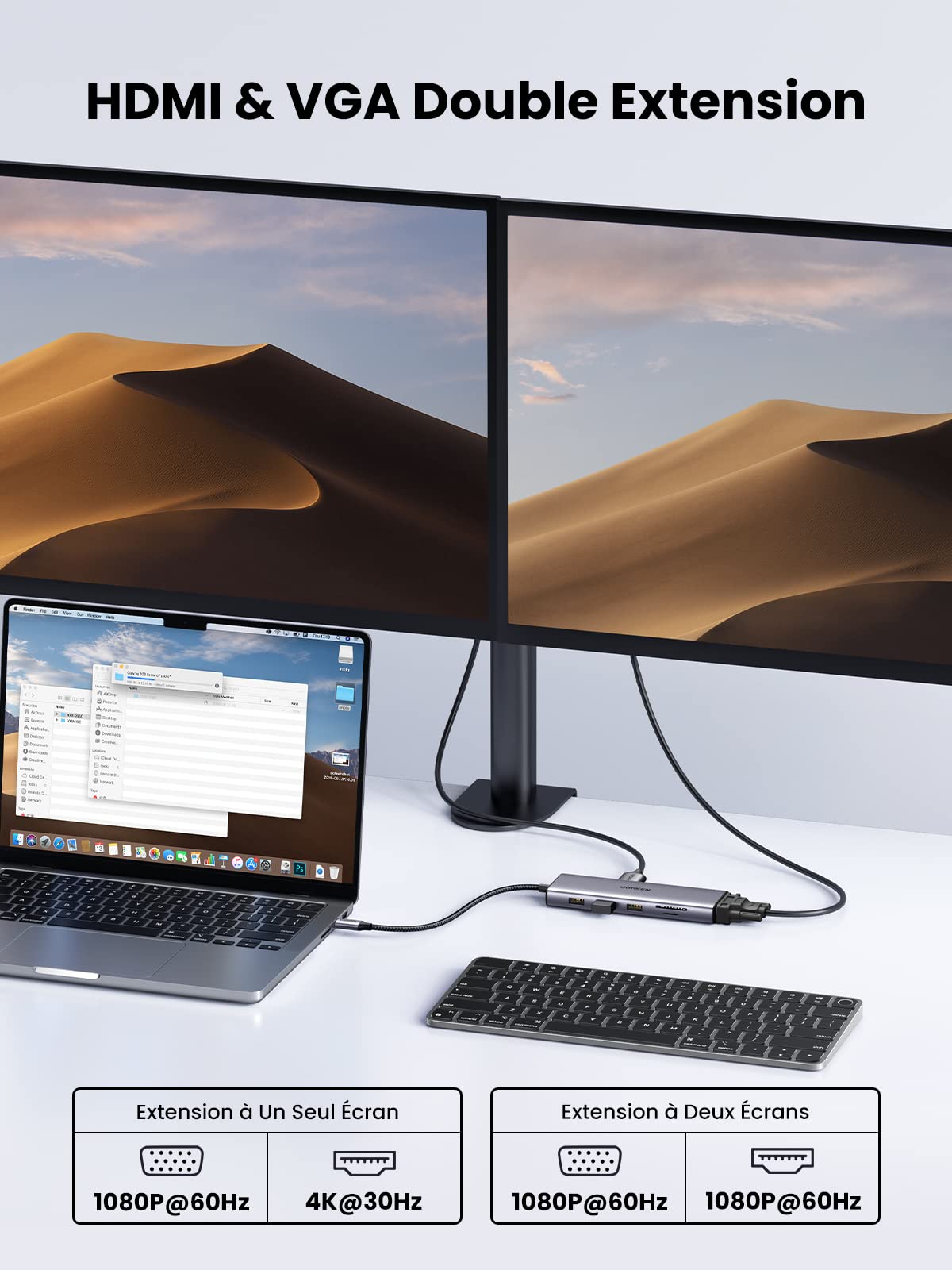 UGREEN 10 en 1 Hub USB C HDMI VGA Double Écran Dock Station USB C 100W