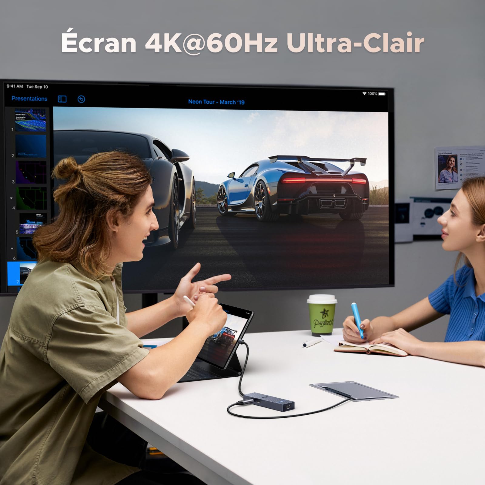 UGREEN Revodok Pro 1061 Hub USB-C 6-en-1 (10Gbps, 4K@60Hz, PD100W) -ecran 4k@60hz ultra-clair