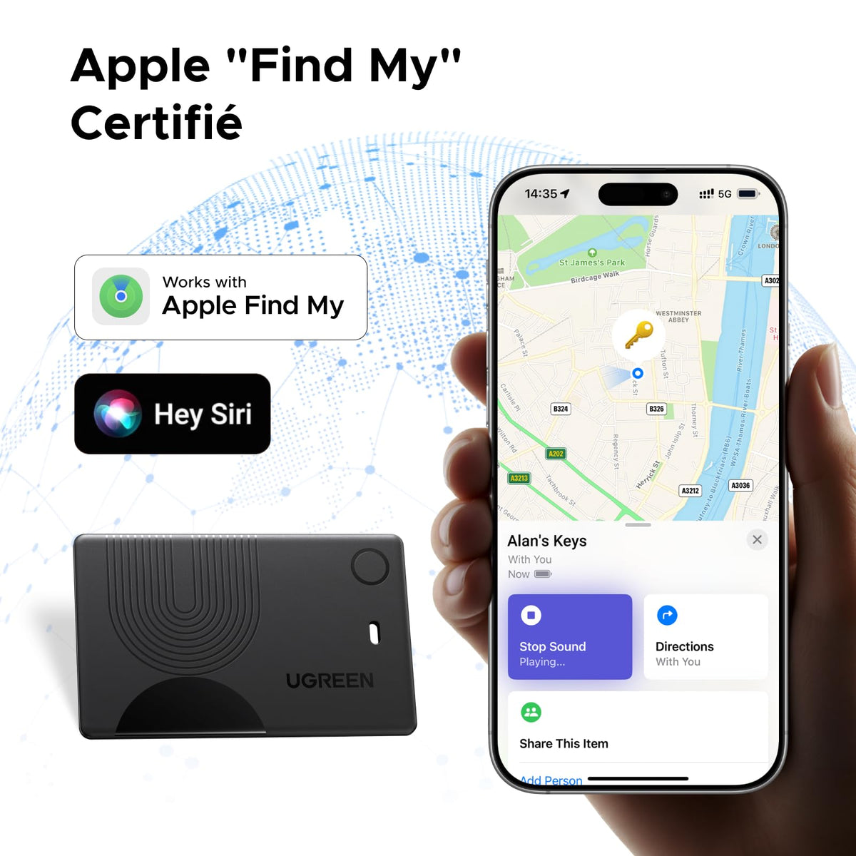 UGREEN FineTrack Slim Traceur Recharge sans Fil Finder iOS Uniquement