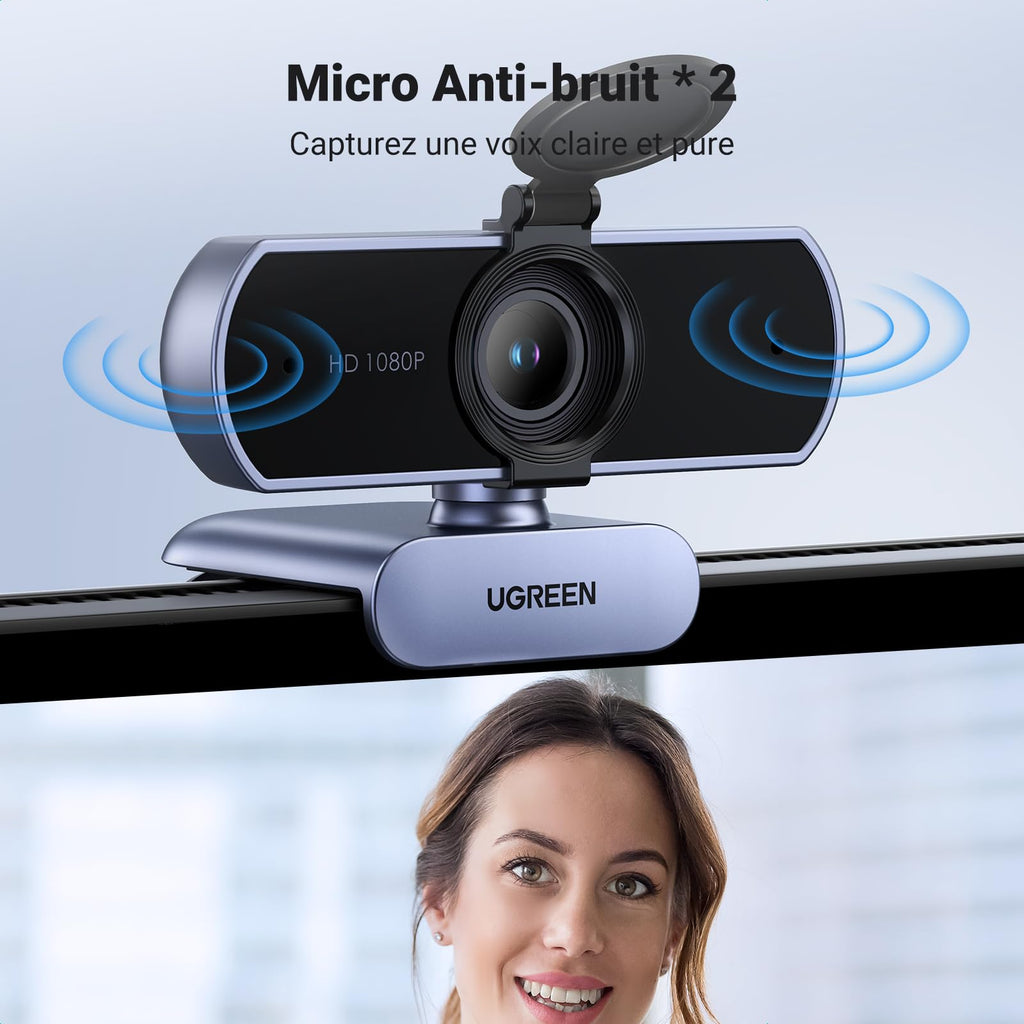 UGREEN Webcam Full HD 1080P 30FPS Caméra USB PC Mise au Point Fixe