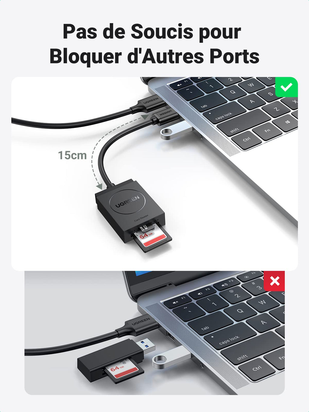 UGREEN Lecteur de Carte SD USB 3.0 Adaptateur Carte MicroSD SD Card Reader
