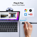 UGREEN Webcam Full HD 1080P 30FPS Caméra USB PC Mise au Point Fixe