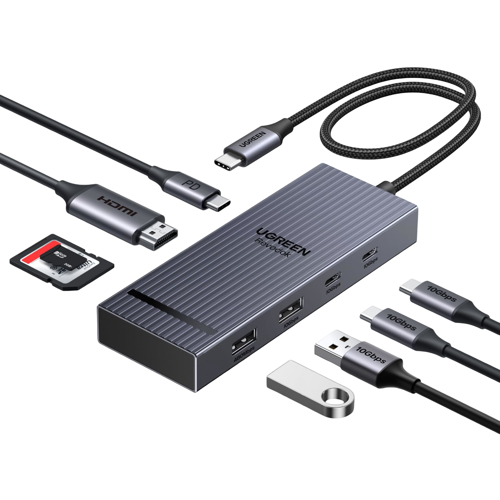 UGREEN Revodok Pro 8-en-1 Hub USB-C (HDMI 4K@60Hz, 10Gbps, PD 100W)