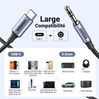 UGREEN 1M Câble USB C Jack 3.5mm TRS Stéréo Auxiliare Voiture Nylon Tressé