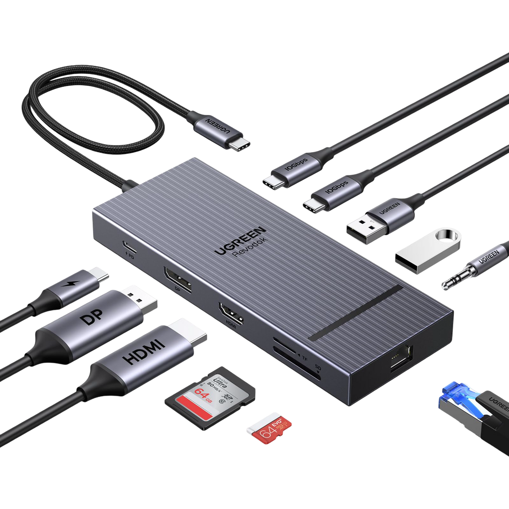 UGREEN Revodok Pro 2111 Hub USB-C 11-en-1 (4K60Hz, DP 4K120Hz, 10 Gbps, PD 100 W)