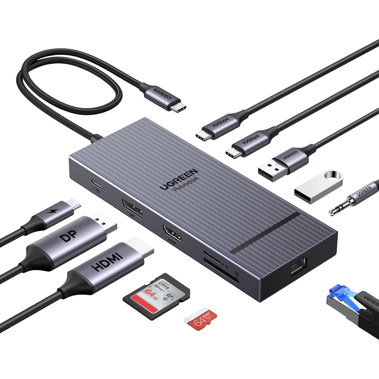 UGREEN Revodok Pro 2111 Hub USB-C 11-en-1 (4K60Hz, DP 4K120Hz, 10 Gbps, PD 100 W)