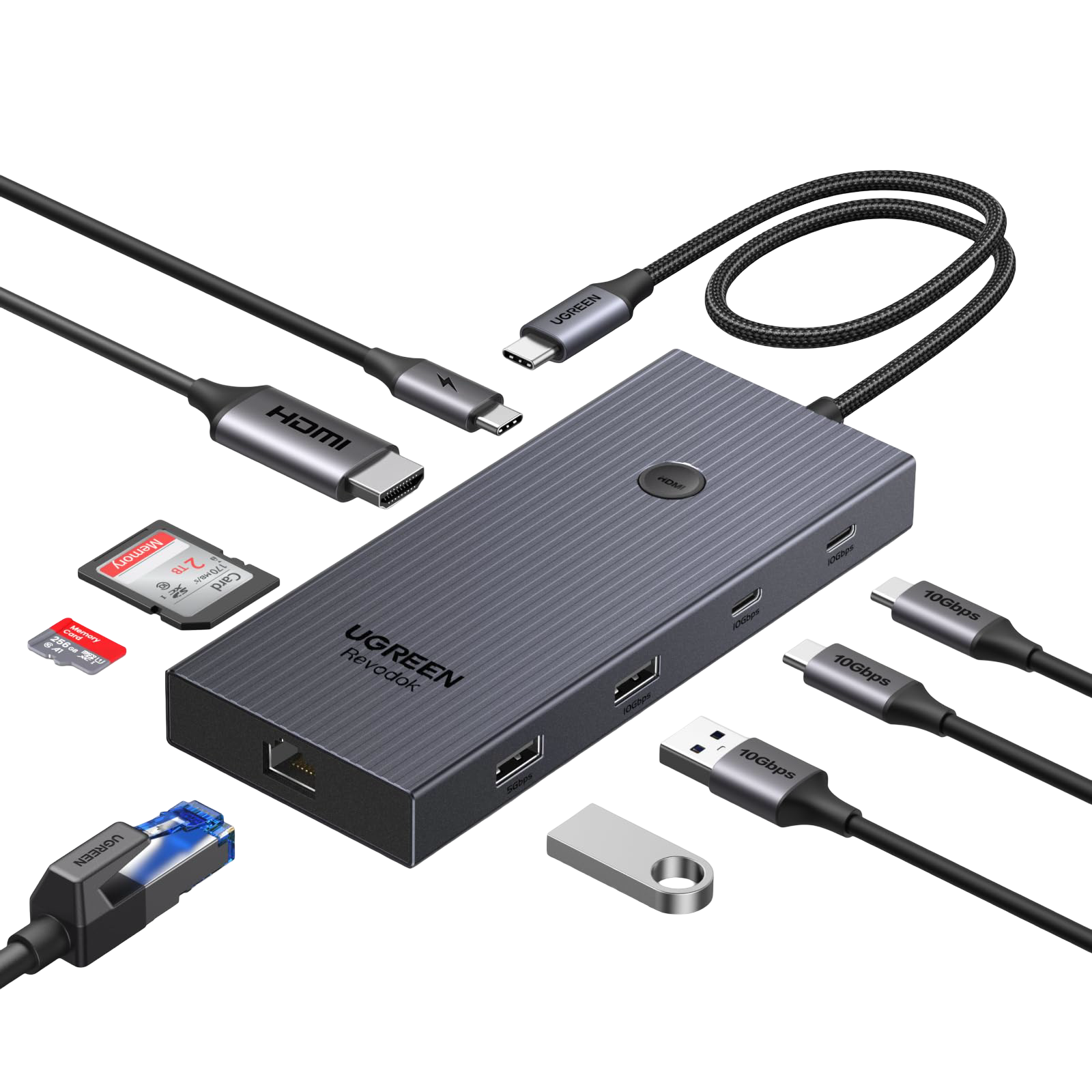 UGREEN Revodok Pro 9-en-1 Hub USB-C (HDMI 4K@60Hz, 10Gbps, PD100W)