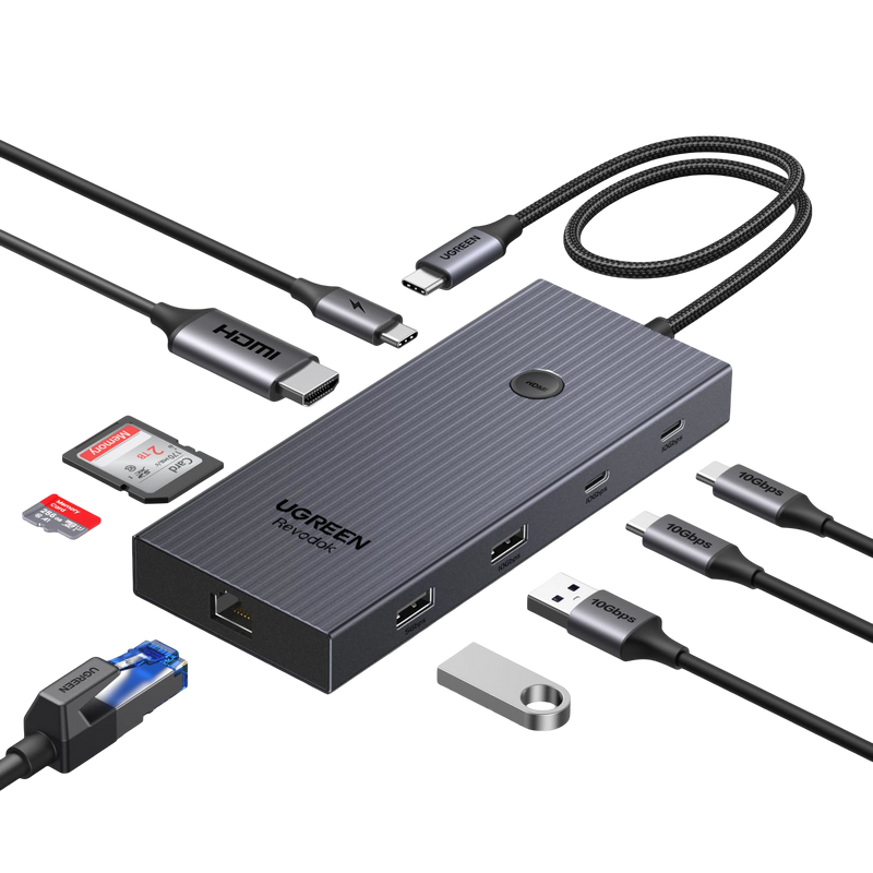 UGREEN Revodok Pro 9-en-1 Hub USB-C (HDMI 4K@60Hz, 10Gbps, PD100W)