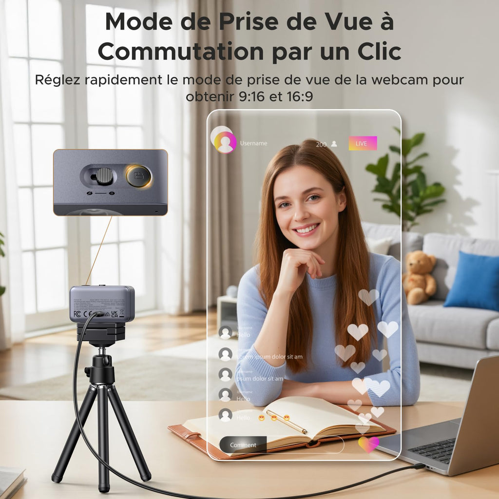 UGREEN FineCam 4K Webcam 30FPS Ultra HD Caméra USB A C PC Autofocus