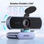 UGREEN Webcam Full HD 1080P 30FPS Caméra USB PC Mise au Point Fixe