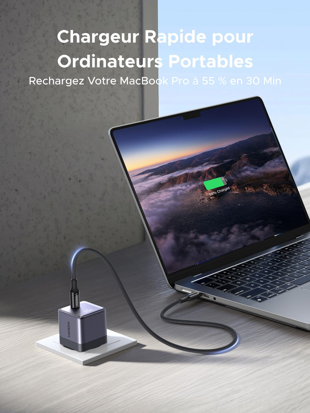 UGREEN Nexode Air 100W Chargeur USB C Rapide GaN Il Tech avec Câble