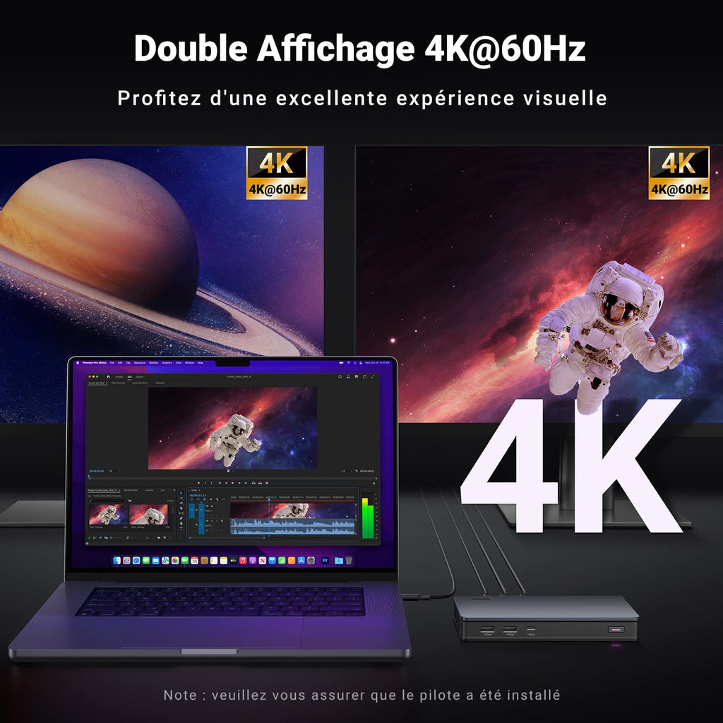 UGREEN Revodok Pro 209 Station d'accueil USB C 9 en 1 (4K60Hz Double HDMI 10Gbps)