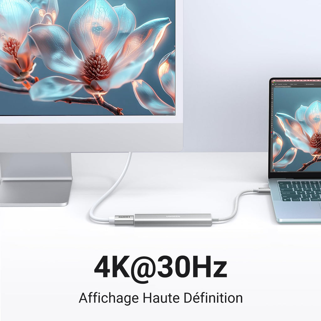 UGREEN Hub USB C 5 en 1 avec HDMI 4K 100W PD Charge 3 Ports USB 3.0 Adaptateur USB C