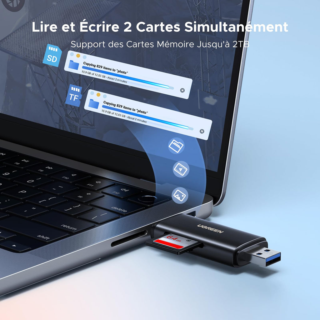 UGREEN Lecteur de Carte SD USB C et USB 3.0 2 en 1 SD Card Reader (SD 4.0)