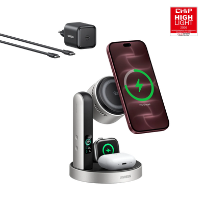 UGREEN MagFlow Pro Station de Recharge Magnétique Sans Fil (3-en-1, Qi2 25 W)