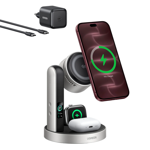 UGREEN MagFlow Pro Station de Recharge Magnétique Sans Fil (3-en-1, Qi2 25 W)
